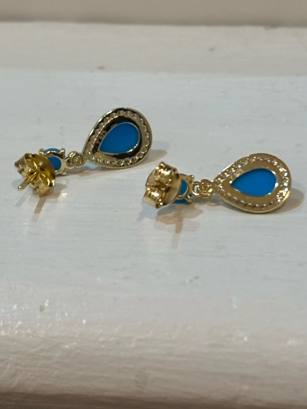Gold-Plated Sleeping Beauty Turquoise And CZ Earrings